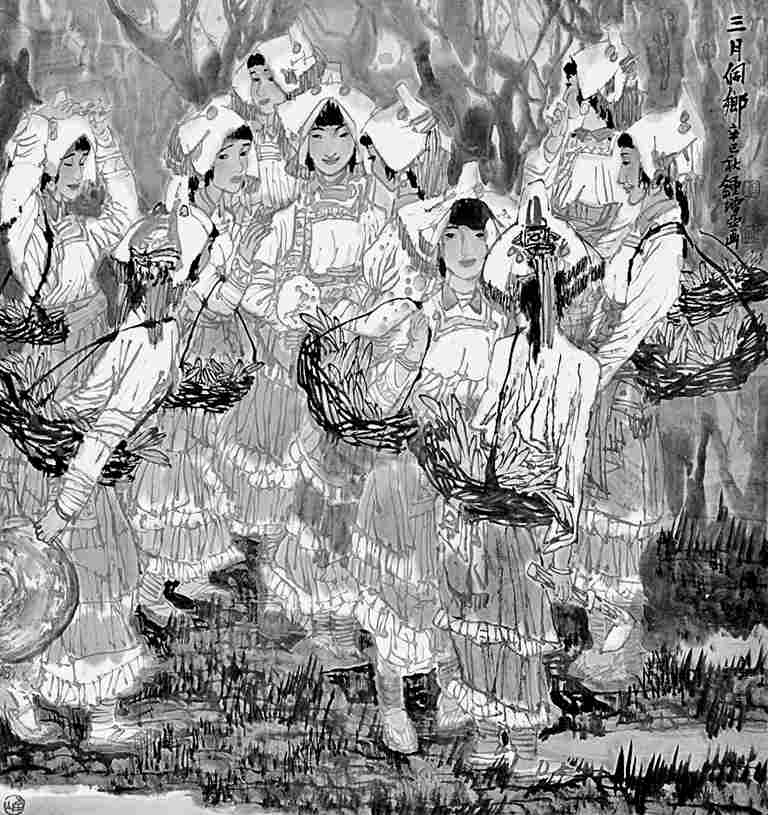 三月侗乡（纸本设色）